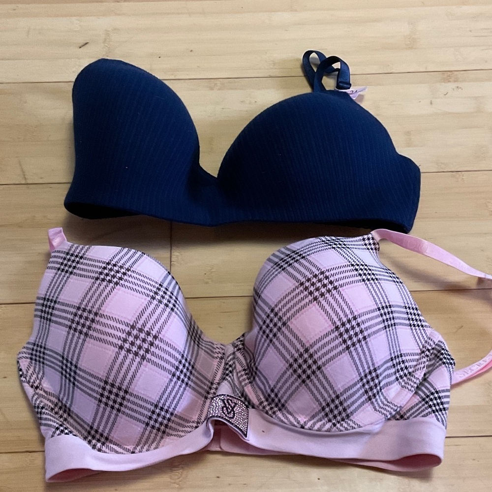 Victoria's Secret Navy and Pink Plaid Bra Set